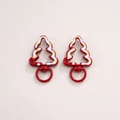 Pair of red Christmas tree lobster clasps in alloy metal for DIY keychain pendants - 3# Painted Christmas Tree with Loop / 27x44mm Center thickness approx 5mm / Red