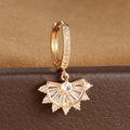 Elegant gold fan-shaped hoop earrings with clear cubic zirconia in a radial layout - Radiant Fan Shaped Style (E1653-3) / Gold