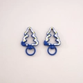 Deep blue Christmas tree alloy keychains with white and yellow details, set of 2 pieces - 3# Painted Christmas Tree with Loop / 27x44mm Center thickness approx 5mm / Sapphire Blue