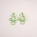 Pair of green Christmas tree alloy keychains with rotating metal rings for DIY crafts - 3# Painted Christmas Tree with Loop / 27x44mm Center thickness approx 5mm / Light Green