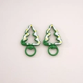 Pair of green Christmas tree alloy lobster clasps with white snow and yellow dots - 3# Painted Christmas Tree with Loop / 27x44mm Center thickness approx 5mm / Dark Green