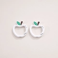 Set of two white apple shaped metal spring buckles for DIY jewelry and keychains - 4# Painted Apple Buckle / 28x30mm Thickness approx 3.8mm / White