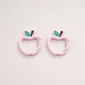 Pink apple-shaped alloy spring clasp for DIY keychain crafts with green leaf detail - 4# Painted Apple Buckle / 28x30mm Thickness approx 3.8mm / Light Pink