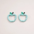 Light blue apple shaped alloy spring hook with green leaf detail for DIY keychains - 4# Painted Apple Buckle / 28x30mm Thickness approx 3.8mm / Cyan