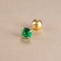 Minimalist gold screw back cartilage earring with green round-cut zircon stone - Classic Four Prong Single Stone (Y26032-16)