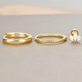 Three-piece set of gold twist hoop earrings and marquise-cut zircon stud earrings - Gold Round Hoop Crown Earrings Set / Gold