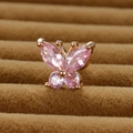 Macro shot of pink butterfly stud earring with marquise cut stones and rose gold base - Rose Gold Pink Rhinestone-Large