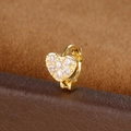 Golden pavé heart huggie earrings with clear cubic zirconia on a brown leather background - Heart Style (Y20487-3) / 1 Piece / Gold
