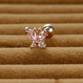 Macro detail of butterfly earring with pink zircon crystals and screw back ball closure - Rose Gold Pink Rhinestone-Small