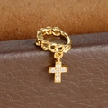 Detail of golden cross drop earring with chain texture and sparkling zircon inlay - Cross Pendant Style (Y20487-13) / 1 Piece / Gold