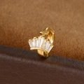 Detail of gold crown ear cuff featuring rectangular zircons and a small cross relief - Crown Style (Y20487-16) / 1 Piece / Gold