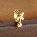 Close-up of gold hoop earrings with X-shaped design and hanging metal bead detail - Crisscross Bead Style (Y20487-19) / 1 Piece / Gold