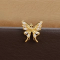Detailed close-up of 316L gold plated butterfly stud with marquise cubic zirconia stones - Gold (White Rhinestone)