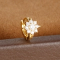 Macro shot of gold daisy flower ear cuff with sparkling white cubic zirconia inlay - Sunflower Style (Y20487-23) / 1 Piece / Gold