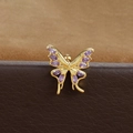Macro detail of golden butterfly helix stud with purple marquise zircon inlay - Gold (Purple Rhinestone)