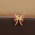 Macro detail of gold-plated butterfly ear stud with pink marquise rhinestones - Gold (Rose Red Rhinestone)