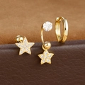 Macro di set gioielli dorati con orecchini a stella, cerchi e ciondoli zircone - Forma di Pentagramma - Oro