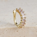 Golden geometric ear cuff featuring micro-paved rectangular cubic zirconia stones - Gold-Purple