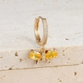 Golden huggie earrings with sparkling zircon bow pendant on natural stone base - Bow Dangle (Y76019) / Gold-Yellow