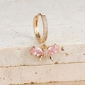 Detail of bowknot earring with pink pear-cut stones and zircon inlay on gold metal - Bow Dangle (Y76019) / Gold-Pink