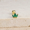 Macro view of gold crown stud earring with marquise green zircon and screw ball back - Crown Stud (Y26032-4) / Gold-Green