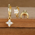 Detail of 925 sterling silver stamp on gold plated star and moon earring set - Flower and Crescent Moon Style (E1610-3) / Gold