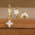 Detail of gold-plated S925 earrings set with white zircon flowers and crescent moon - Flower and Moon Style (E1610-6) / Gold