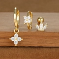 Detailed macro view of S925 sterling silver stamp on gold plated zircon earring set - Four-leaf Flower and Crown Style (E1610-14) / Gold