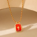 Collier tarot palmier doré avec cristaux et cordon en corde tressée colorée - Style Cocotier Rouge / Collier Espoir Style C (XLW332-C)