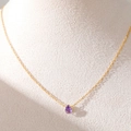Collier en acier inoxydable plaqué or 18 carats avec pendentif zircon violet en poire - Collier Pierre de Naissance Goutte / Février