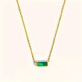 Golden stainless steel necklace with emerald green rectangular birthstone pendant - May Necklace