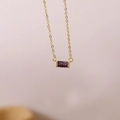 Minimalist gold necklace with a rectangular purple birthstone pendant for women - June