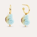 Minimalist 18K gold stainless steel conch shell tassel hoop earrings for women - Mixed Blue Conch Earrings