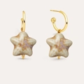 Starfish shell charm C-shaped gold hoop earrings with beige and purple textures - Brown Starfish Earrings