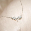 Elegant silver flower pendant necklace with white opal stones and sparkling zircons - Silver