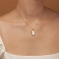 Minimalist gold plated stainless steel necklace with white rectangular mother of pearl pendant - Gold Square Locket