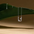Collar de acero inoxidable plateado con colgante de sol y luna sobre fondo de hoja - Plateado