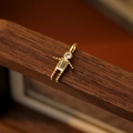 Gold robot charm pendant with square clear zircon stone and bead chain limbs - November Boy