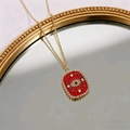 Vintage Goldkette mit einem rechteckigen roten Emaille-Anhänger und zentralem Evil-Eye - Schutzauge - Rote Ausführung