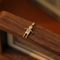 Golden robot pendant with white zircon head and clear square gemstone charm - April Boy