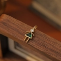 Golden girl-shaped pendant with a white round zircon head and a green triangle gem body - May Girl