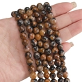 Faceted natural stone beads with black brown and grey textures for DIY jewelry - Autumn Leaves
