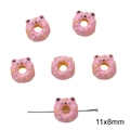 Perle donut chat rose pour bijoux DIY, breloque émaillée 11x8mm pour bracelets - Rose foncé