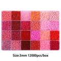 3mm glass seed beads kit with 12000pcs in 24-grid box for DIY jewelry making - Red Series (12000pcs)
