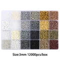 24-compartment box of 3mm glass seed beads for DIY jewelry making, 12000 pieces set - Black White Gray (12000pcs)