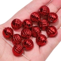 Perles citrouille de Noël en acrylique rouge métallisé avec texture à rayures verticales - Rouge / 14mm (5 Pièces/Paquet)