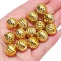 Perles acryliques dorées à rayures style citrouille pour bijoux DIY et bracelets - Or / 14mm (5 Pièces/Paquet)