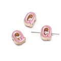 Pink enamel letter Q bead in gold alloy finish for DIY necklace and bracelet crafting - Letter Q