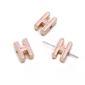 Pink enamel H-letter charm with gold trim and side hole for DIY jewelry making - Letter H
