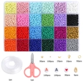 DIY Jewelry Making Kit with 3mm seed beads, letter beads, and findings in a 24-grid organizer box - 3mm / 24 Grids Bright Colors Kit